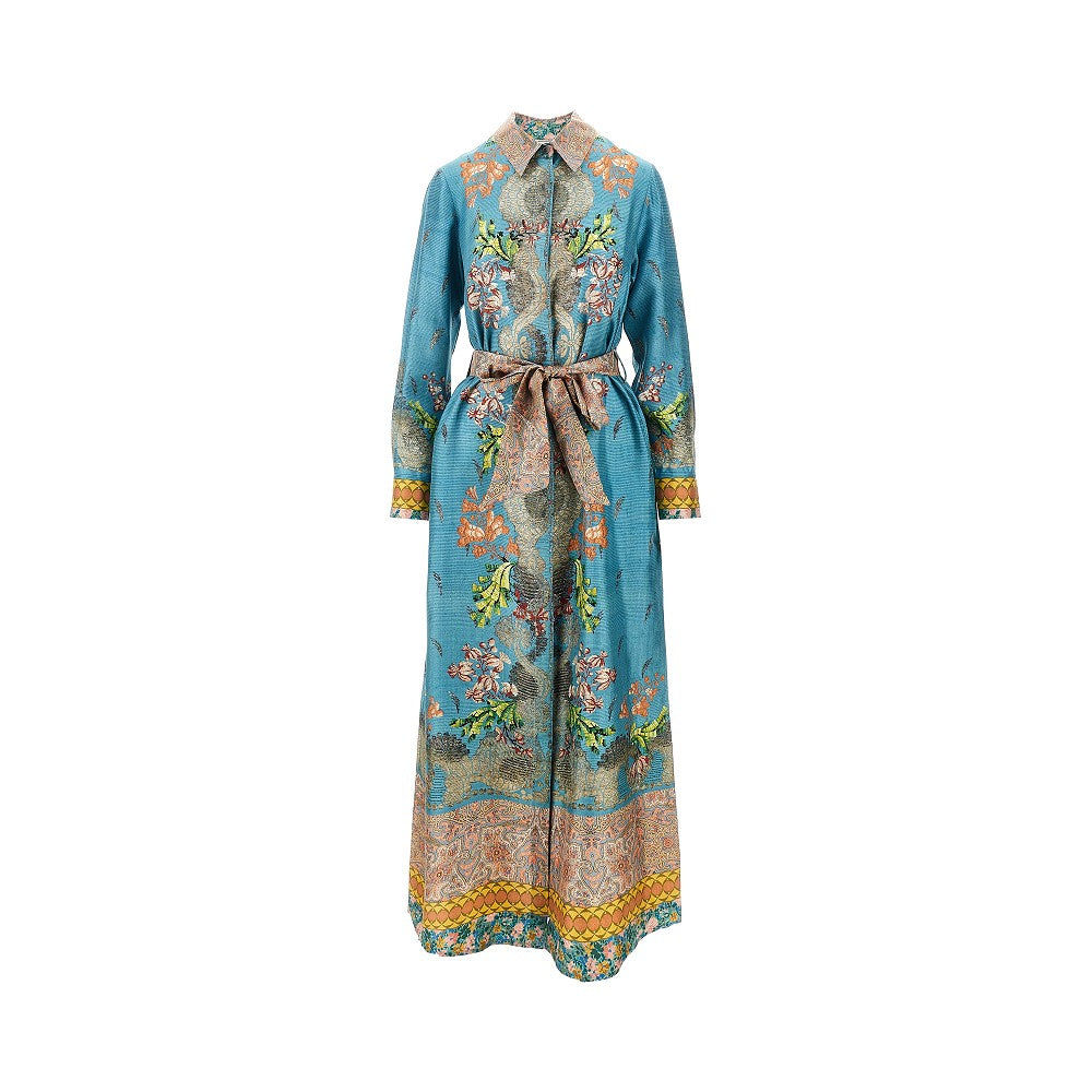 Printed silk shirt dress