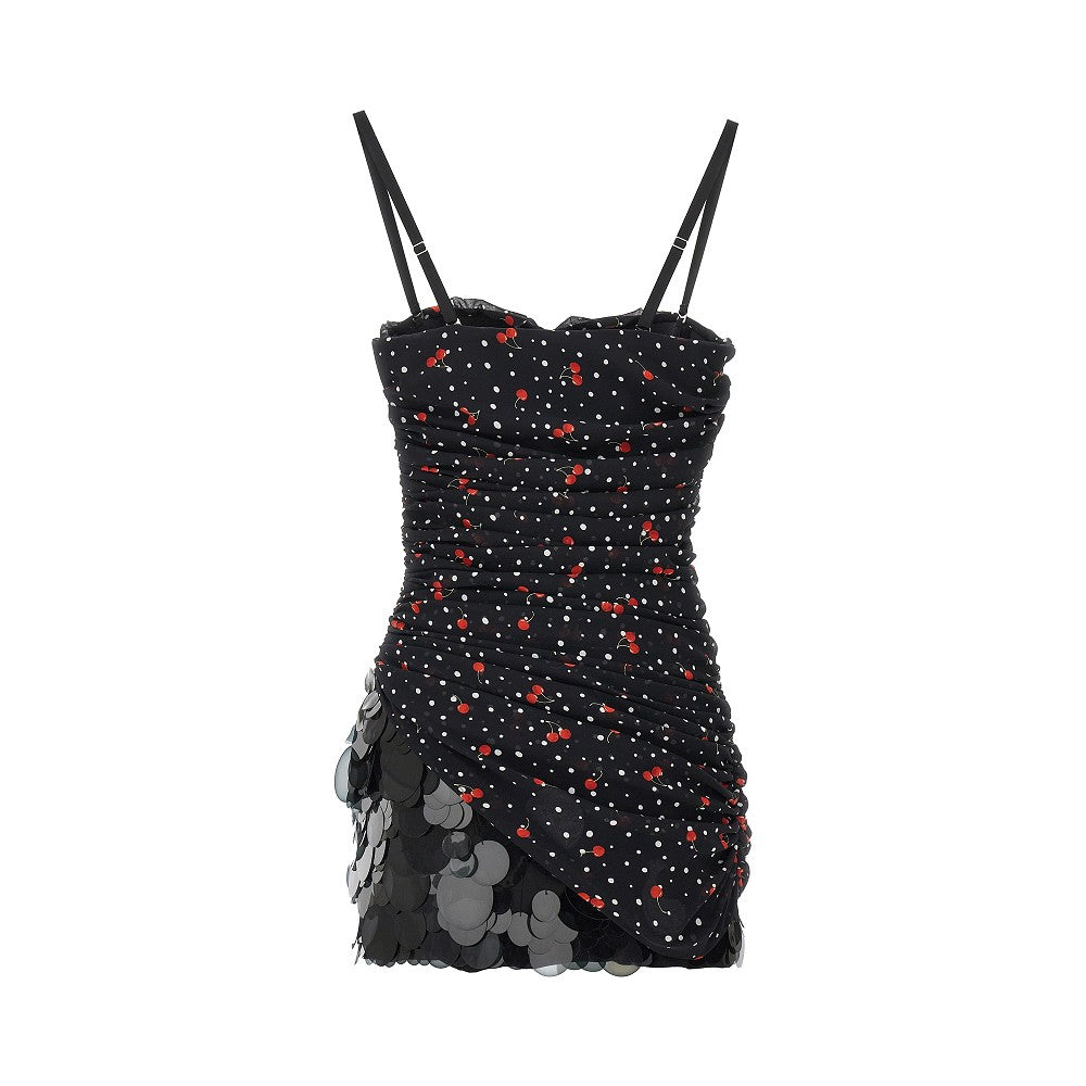 Gathered chiffon mini dress with sequins