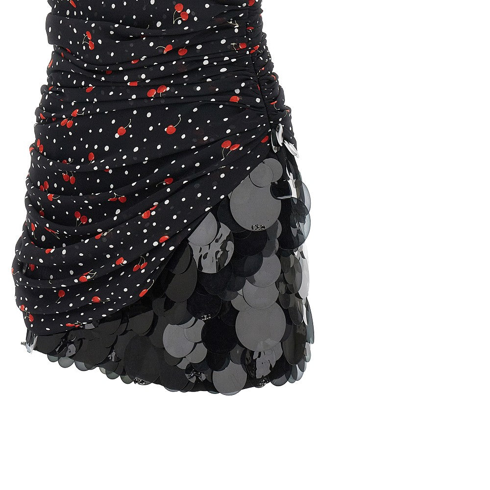 Gathered chiffon mini dress with sequins