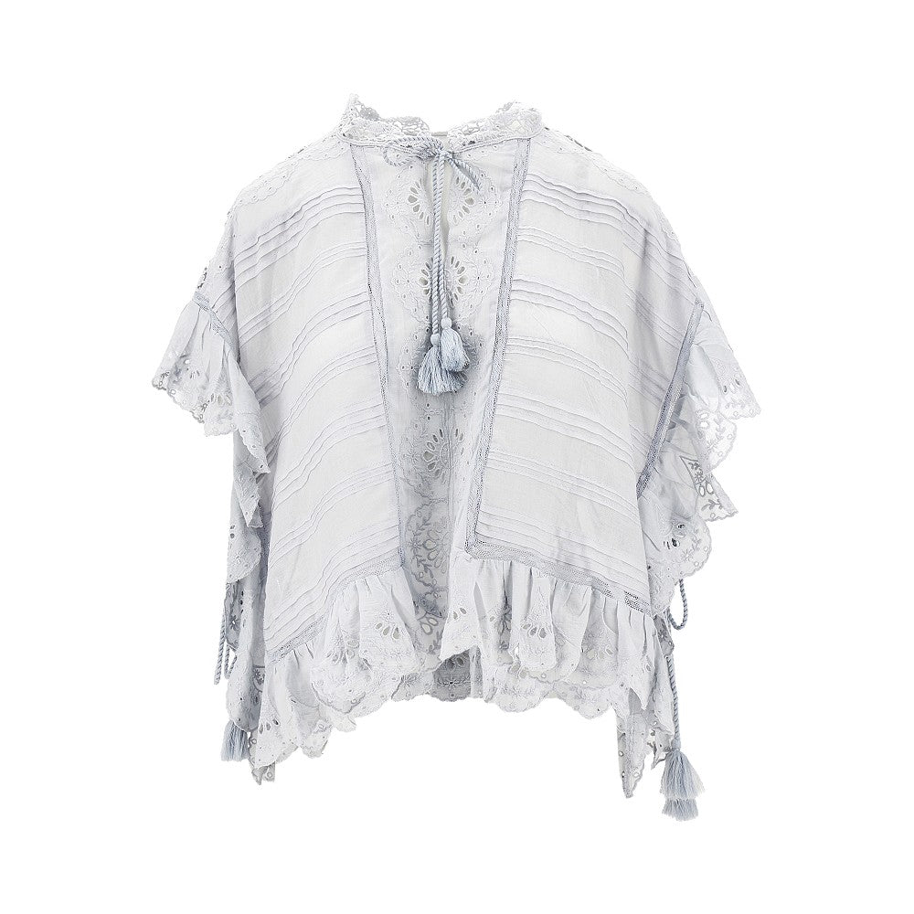 Cotton caftan top with lace