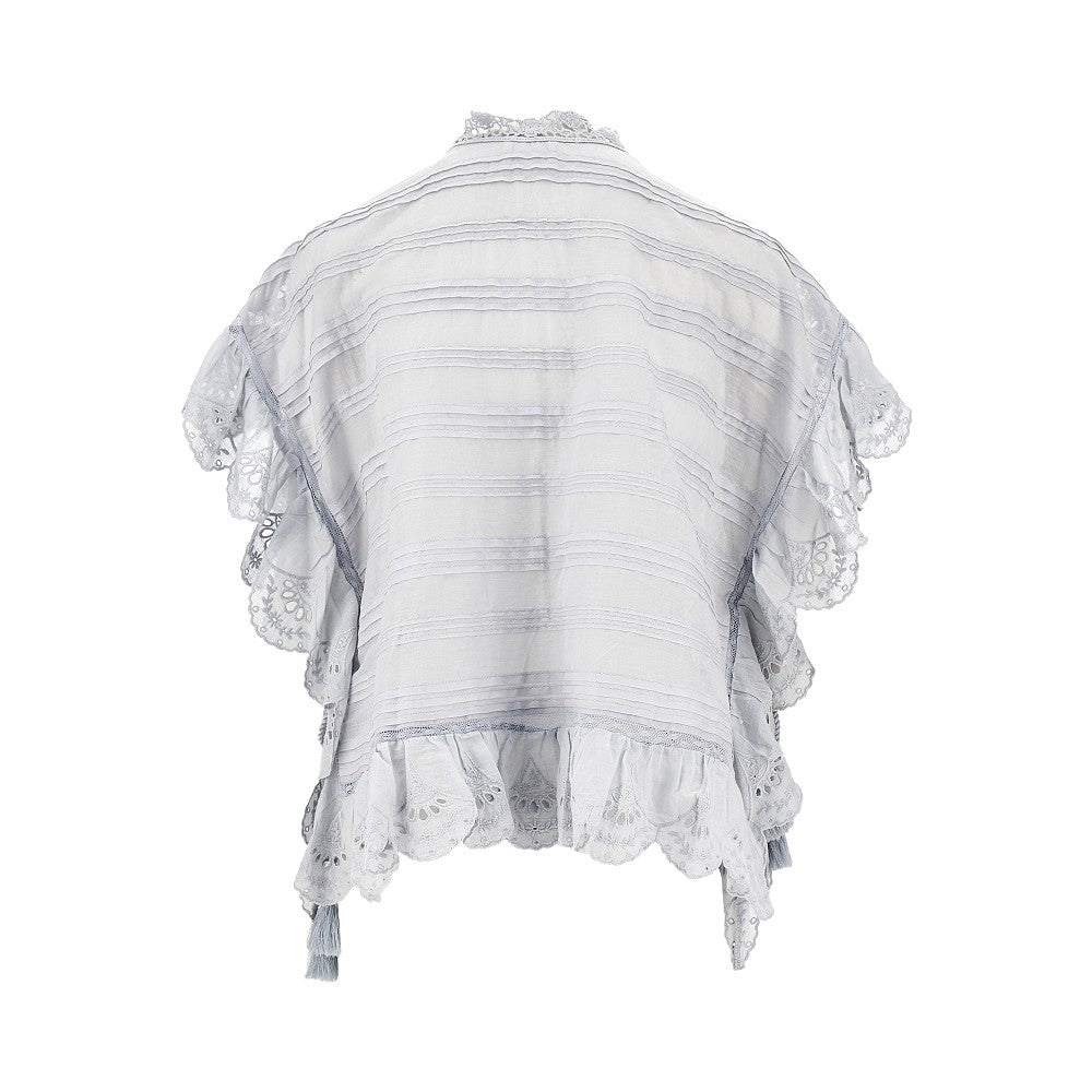 Cotton caftan top with lace