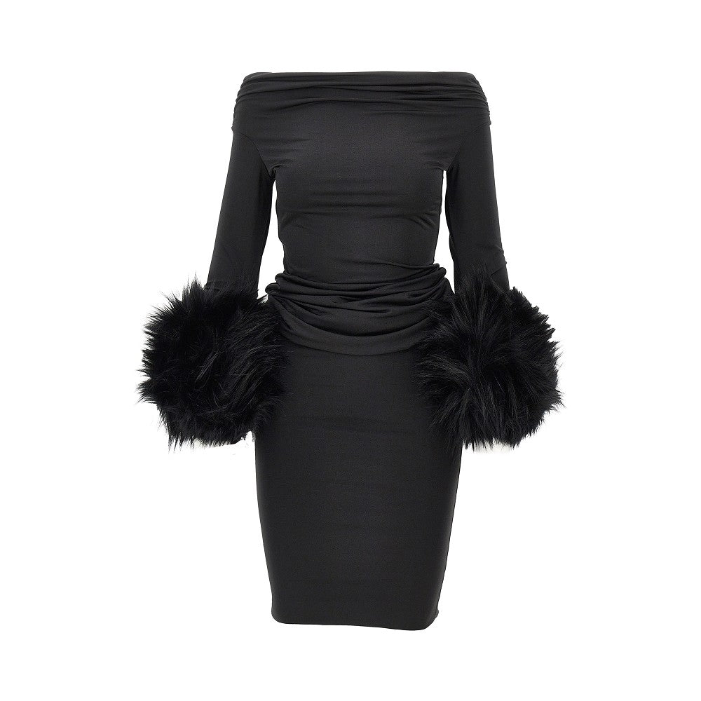 'Tyla' long dress with faux fur cuffs