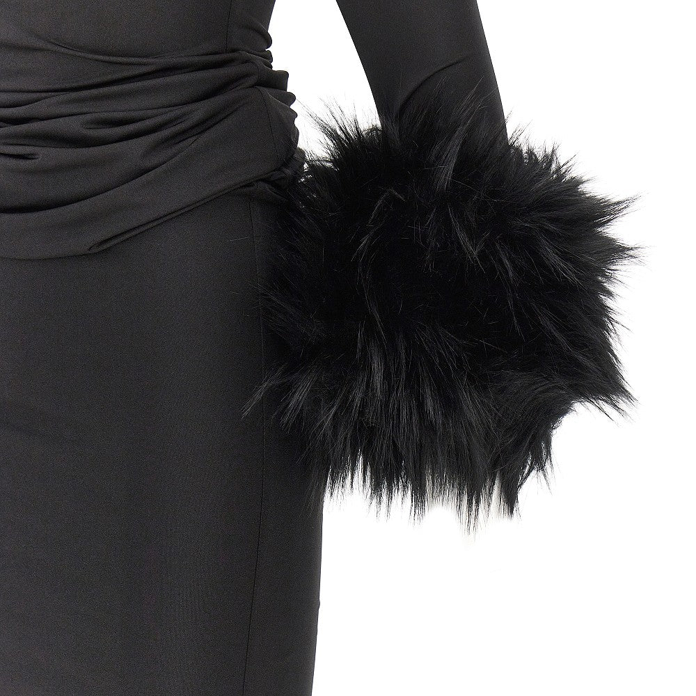 'Tyla' long dress with faux fur cuffs