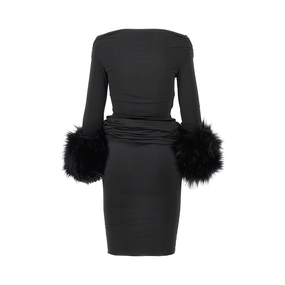 'Tyla' long dress with faux fur cuffs