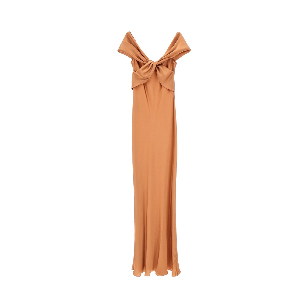 Satin long dress with twisted detail