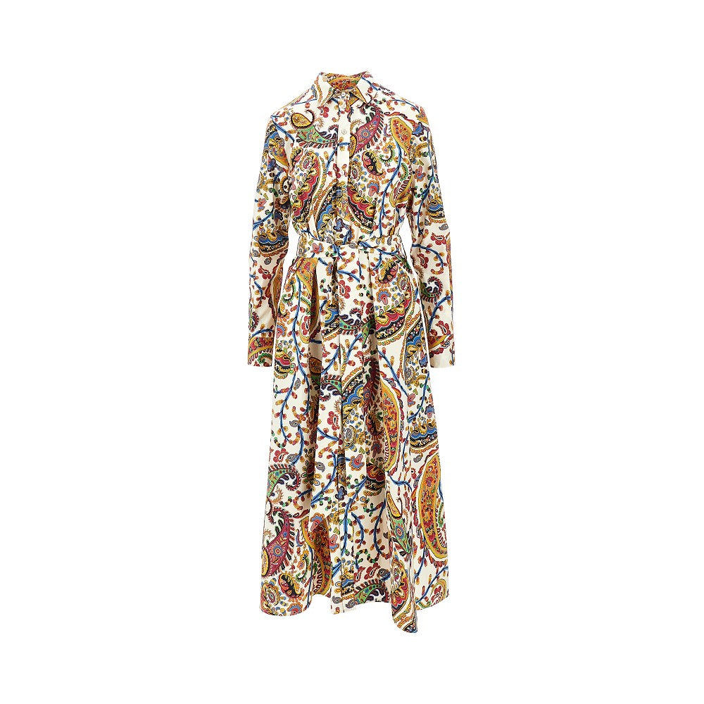 Printed poplin midi shirt dress