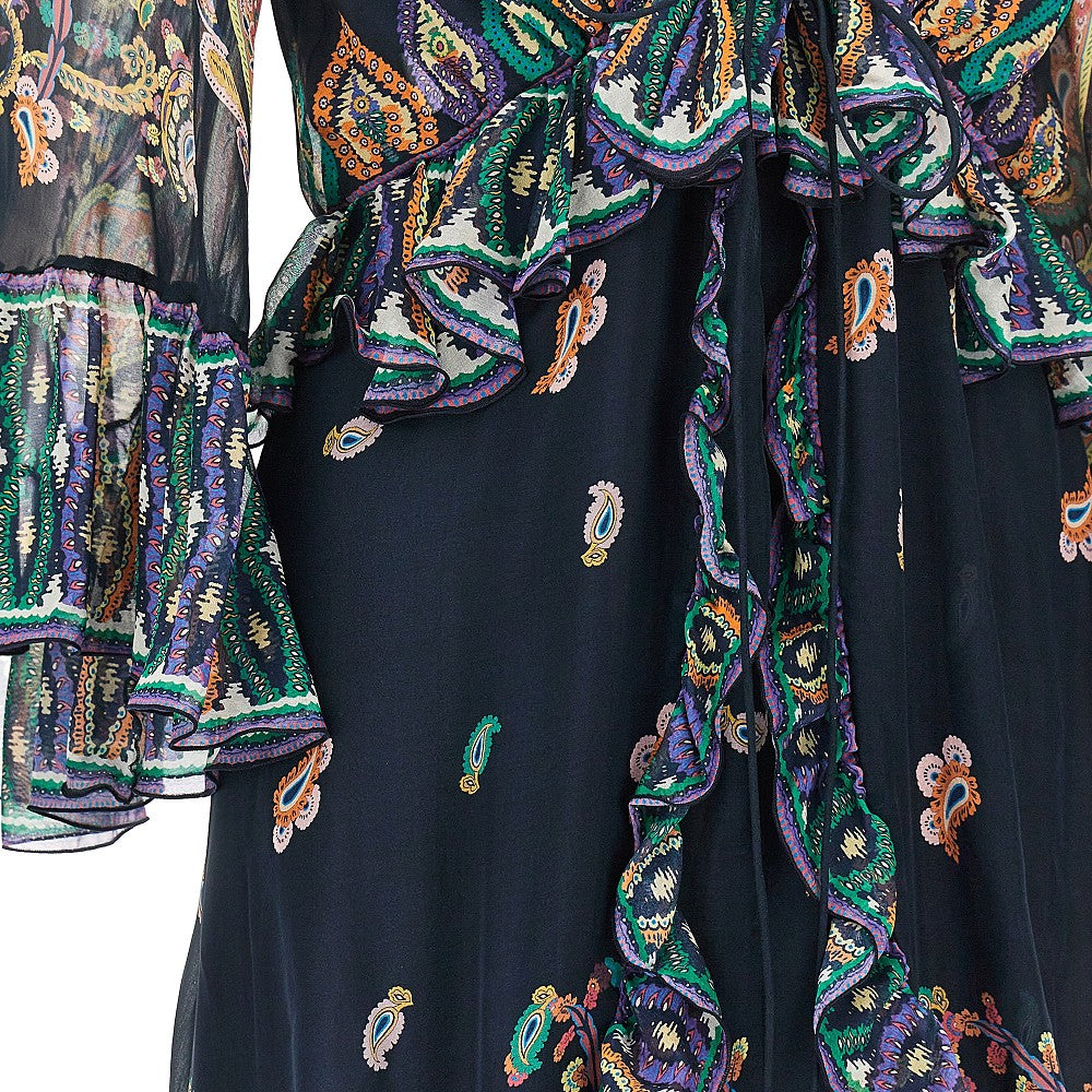 Abito lungo in seta stampa Paisley foliage