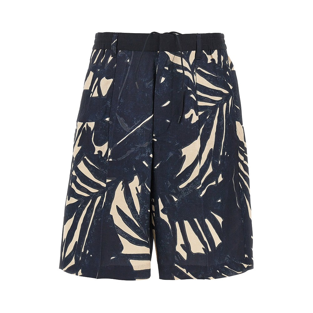 Bermuda in misto lino con motivo foliage