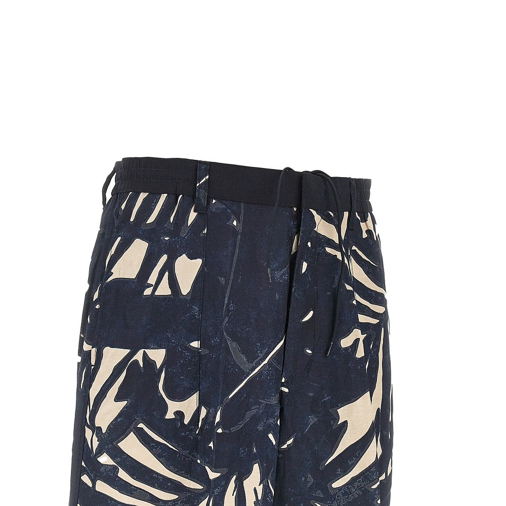 Bermuda in misto lino con motivo foliage