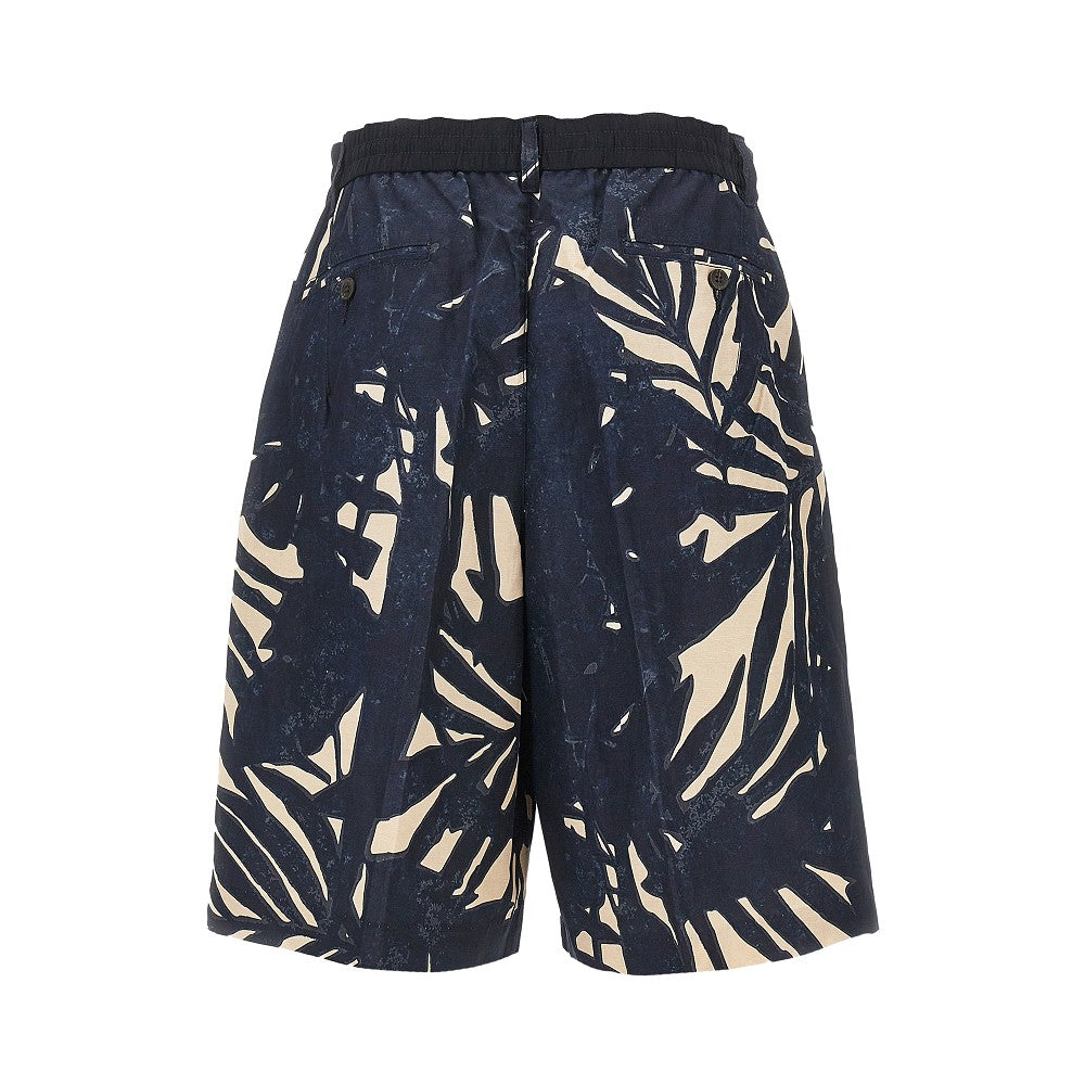 Foliage motif linen-blend shorts