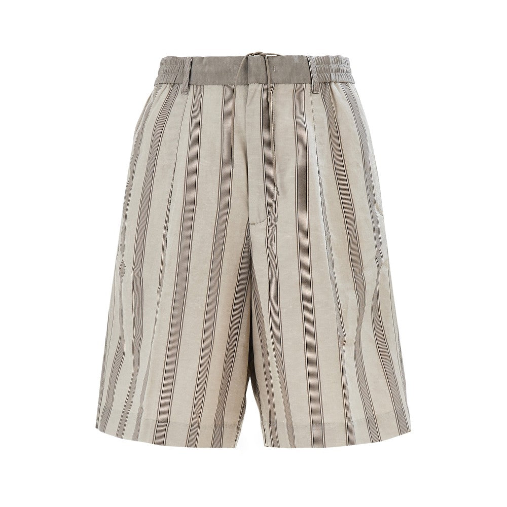 Striped motif linen-blend shorts