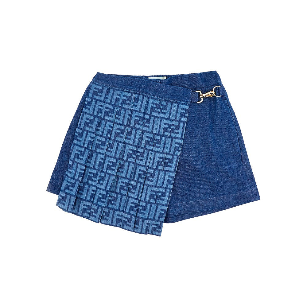 Denim shorts with pleated panel