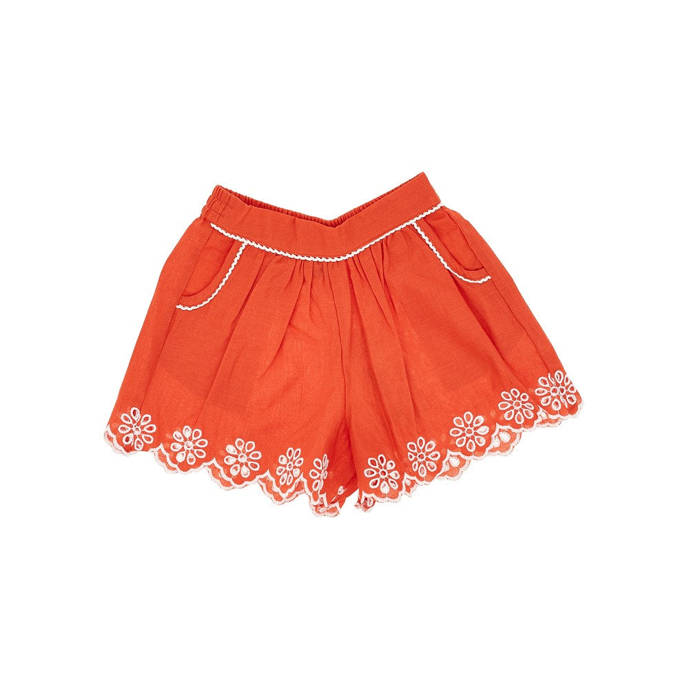 Shorts in lino e cotone con ricamo Sangallo