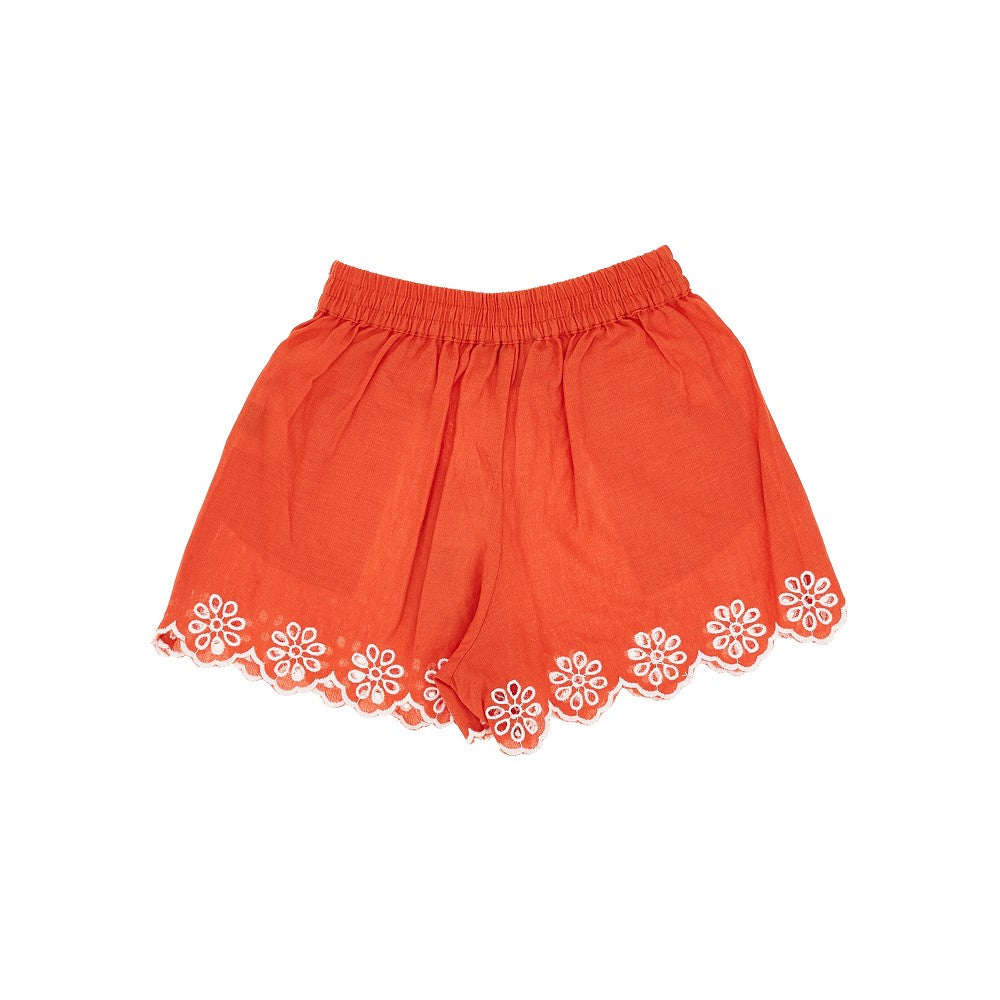 Shorts in lino e cotone con ricamo Sangallo