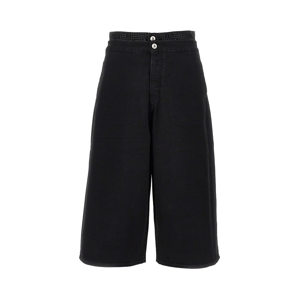 Pamtalone cropped in denim con strass