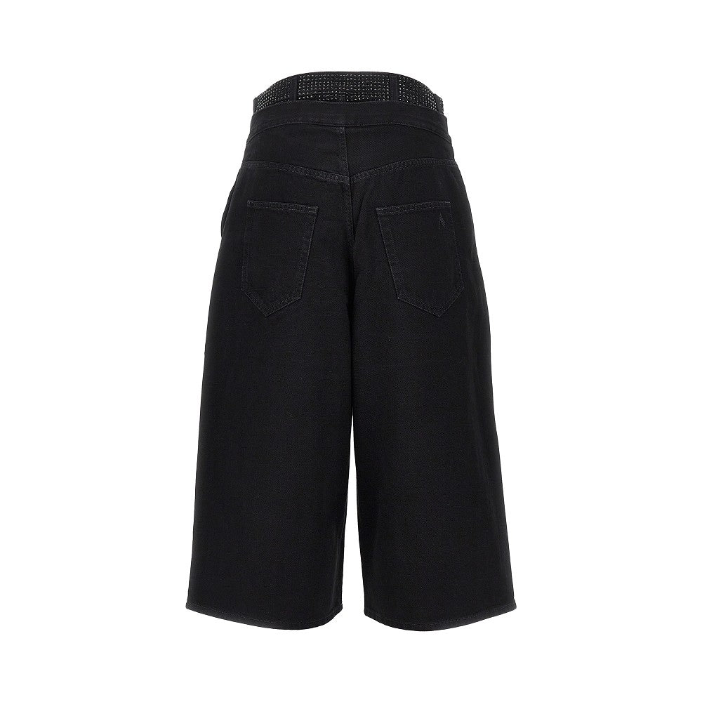 Pamtalone cropped in denim con strass