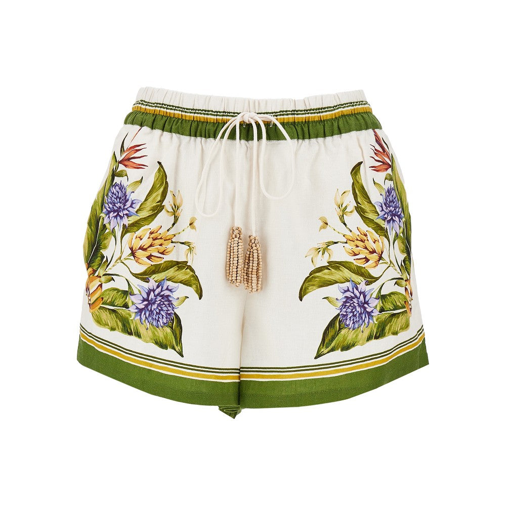 Tropical Scarf print linen-blend shorts