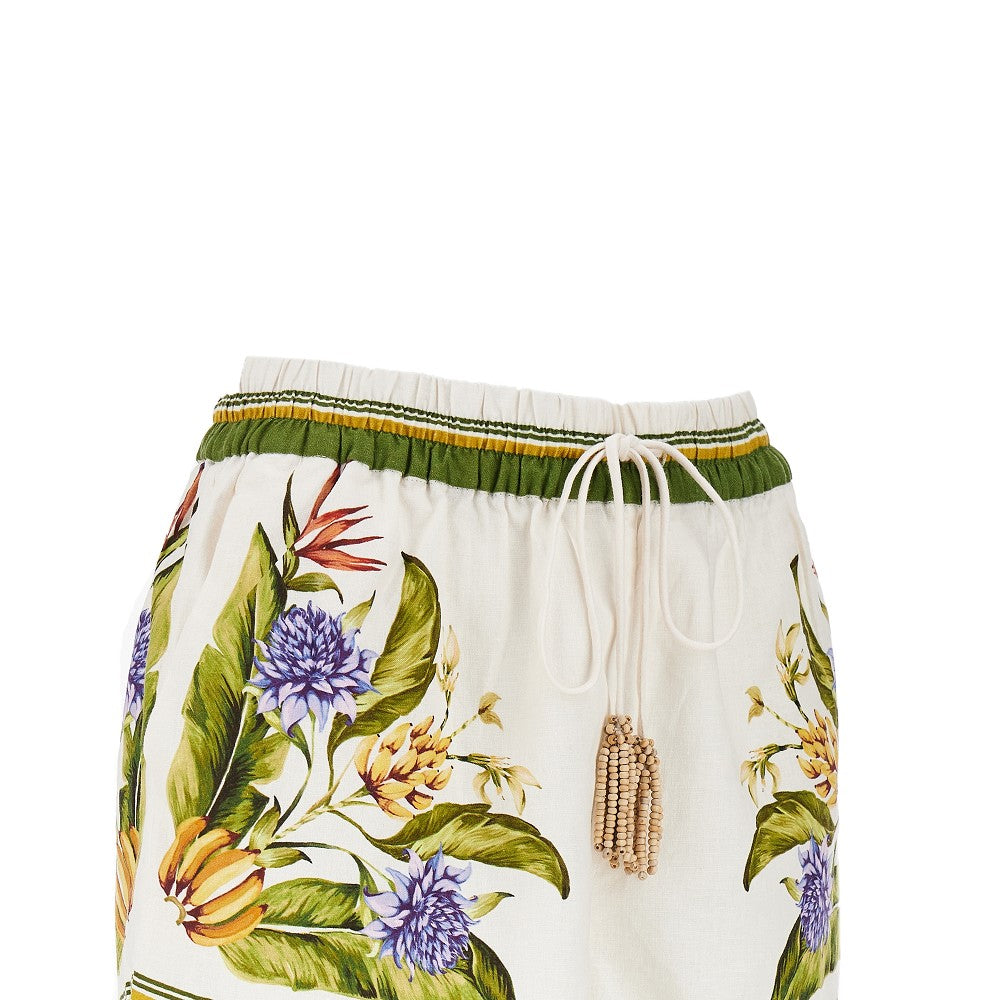 Tropical Scarf print linen-blend shorts