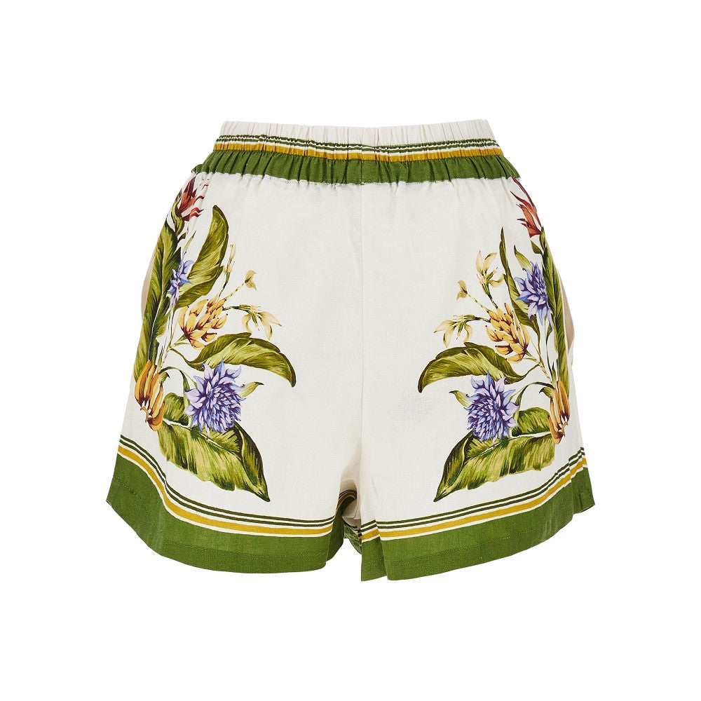 Tropical Scarf print linen-blend shorts