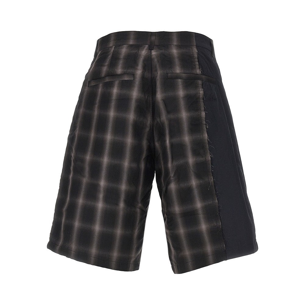 Plaid fabric and nylon patchwork shorts