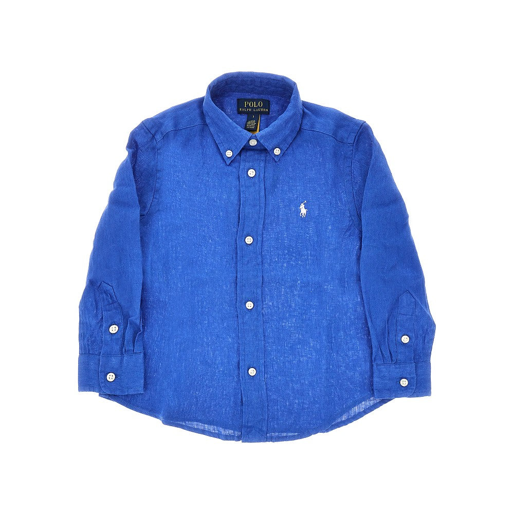 Camicia in lino con logo ricamato