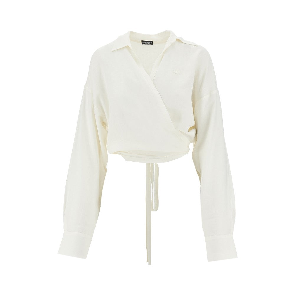 Viscose and linen wrap-around shirt