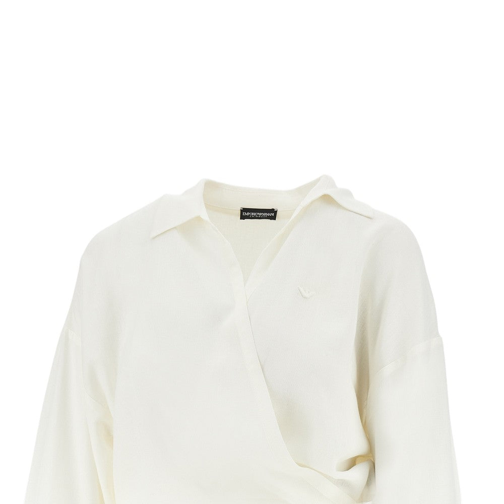 Viscose and linen wrap-around shirt