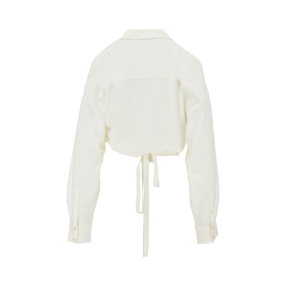 Viscose and linen wrap-around shirt