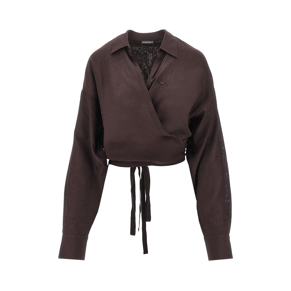 Viscose and linen wrap-around shirt
