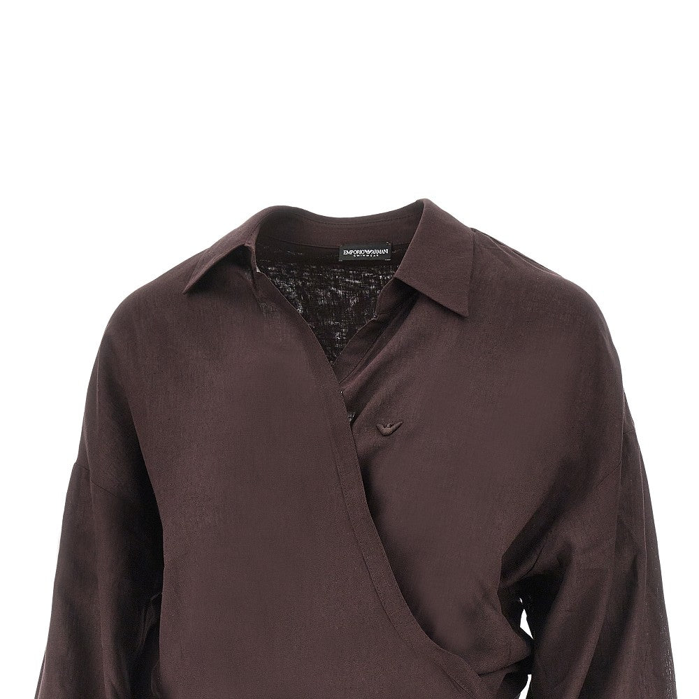 Viscose and linen wrap-around shirt