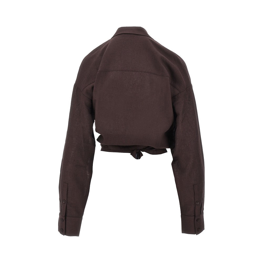 Viscose and linen wrap-around shirt