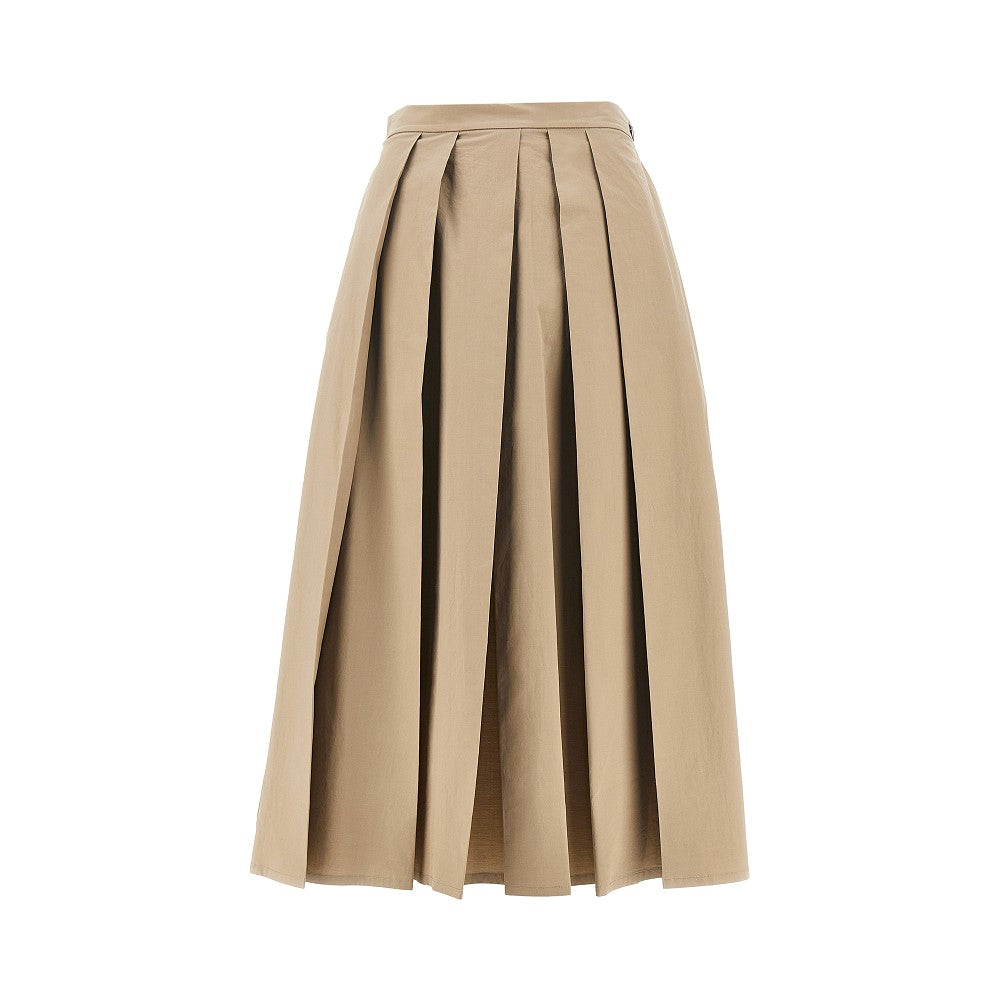 Stretch poplin pleated midi skirt
