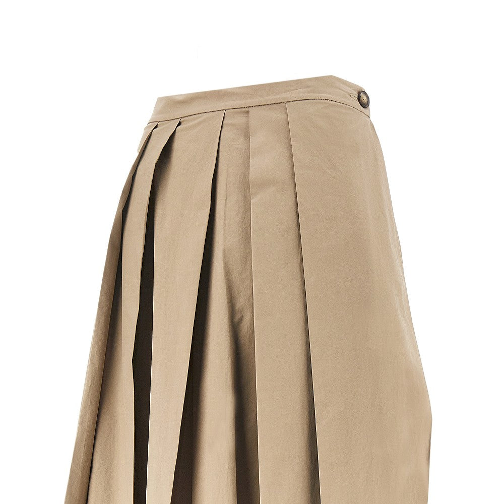 Stretch poplin pleated midi skirt