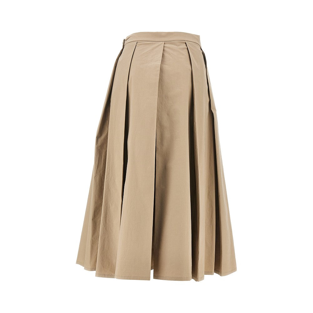 Stretch poplin pleated midi skirt