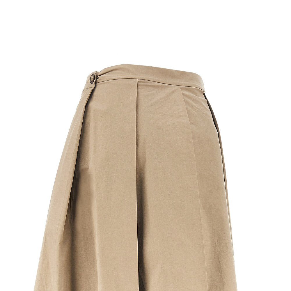 Stretch poplin pleated midi skirt