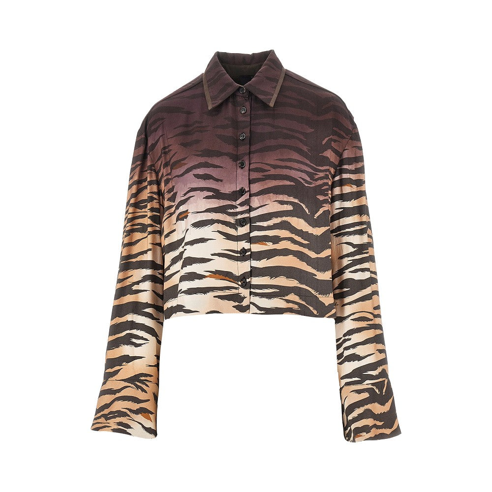 Camicia cropped in twill animalier