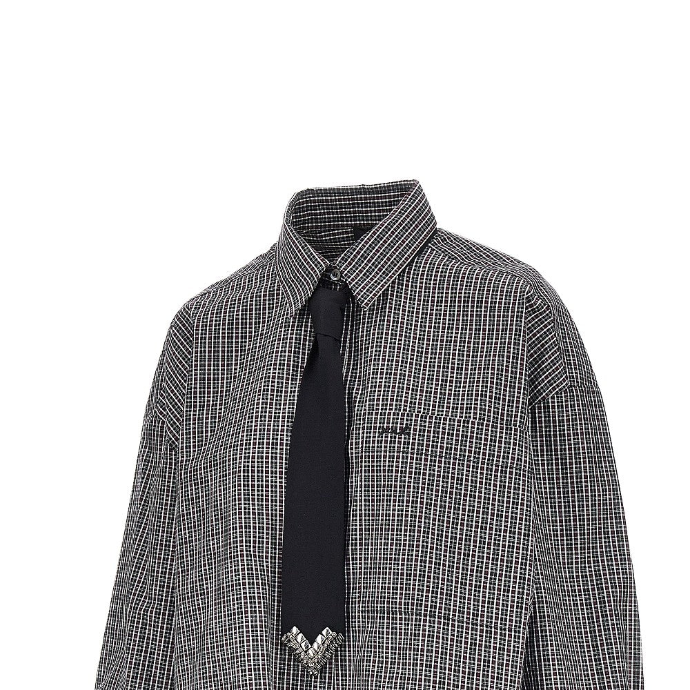 Camicia cropped a quadretti con cravatta
