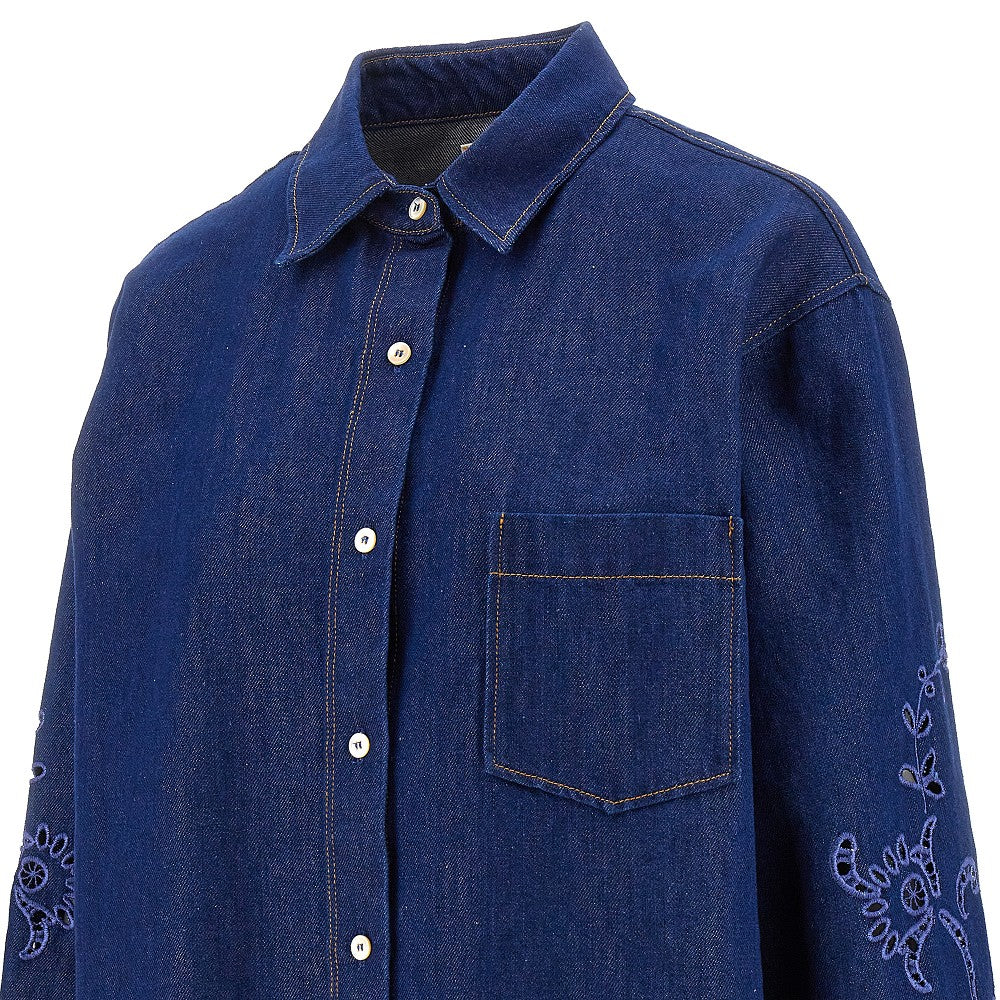 Broderie anglaise embroidery denim shirt
