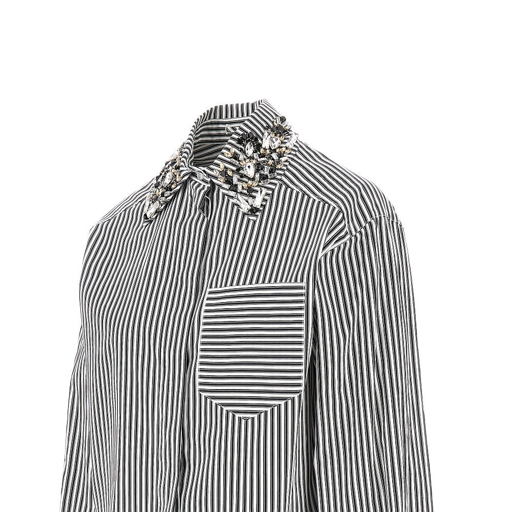 Camicia cropped a righe con colletto ricamato