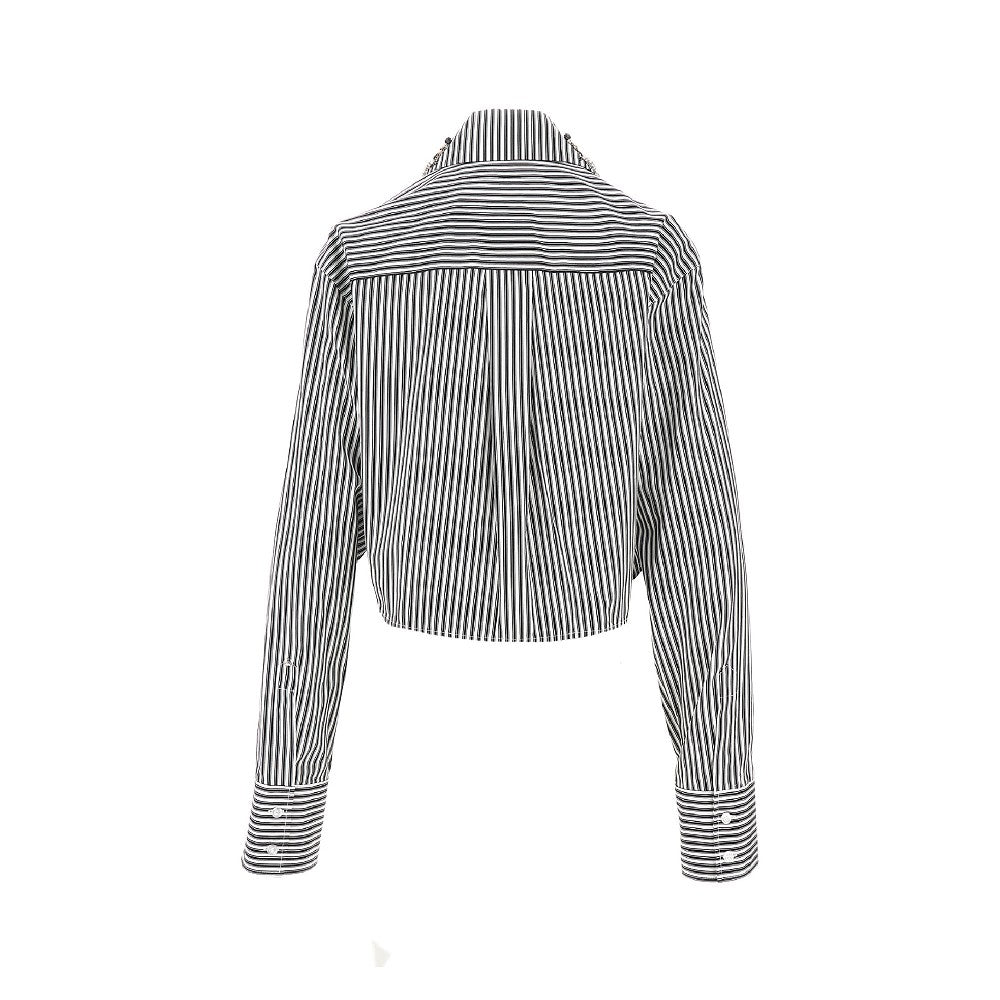 Camicia cropped a righe con colletto ricamato