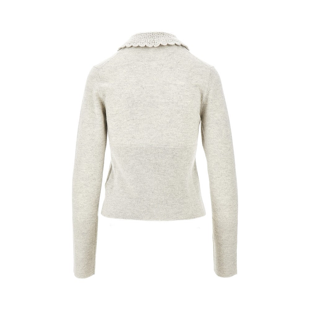 Wool cardigan with guipure collar