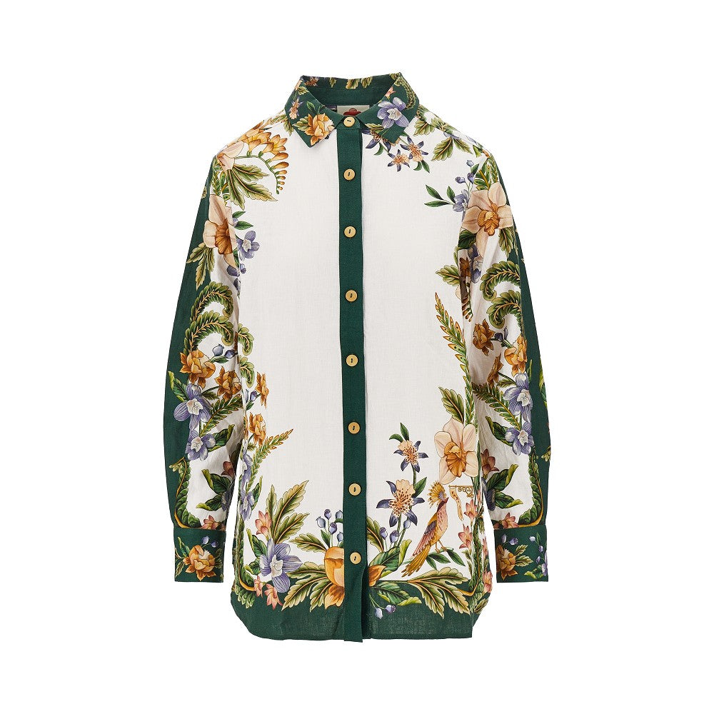 Camicia in misto lino con stampa floreale