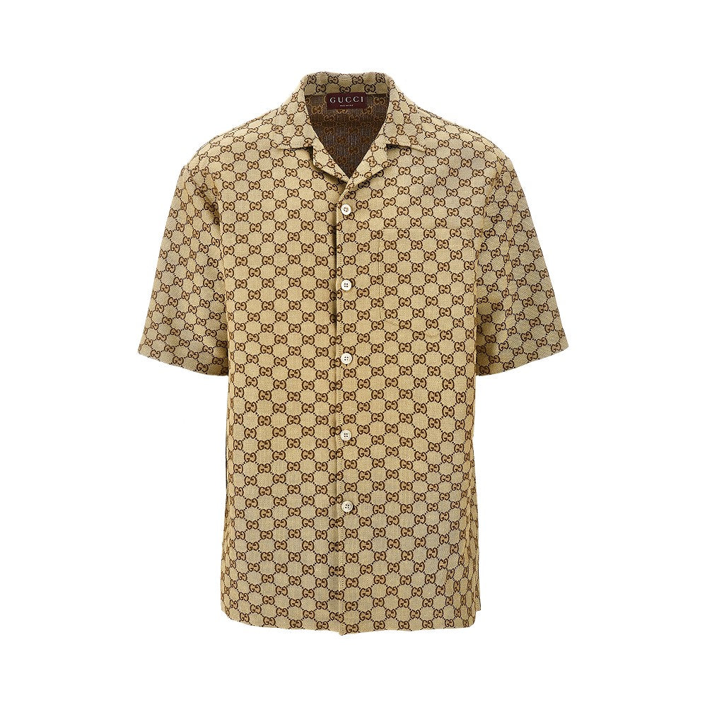 Camicia in misto lino jacquard GG