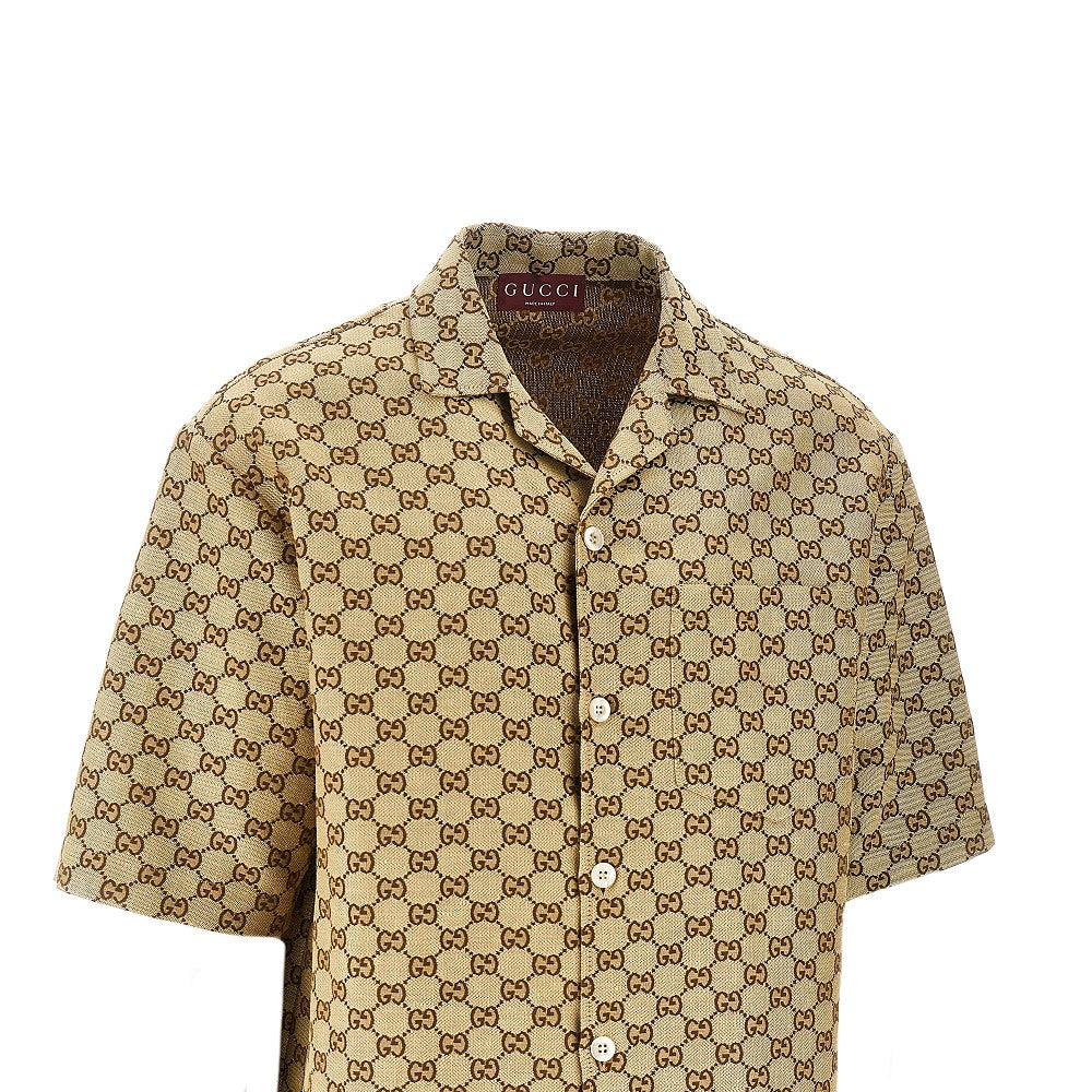 Camicia in misto lino jacquard GG