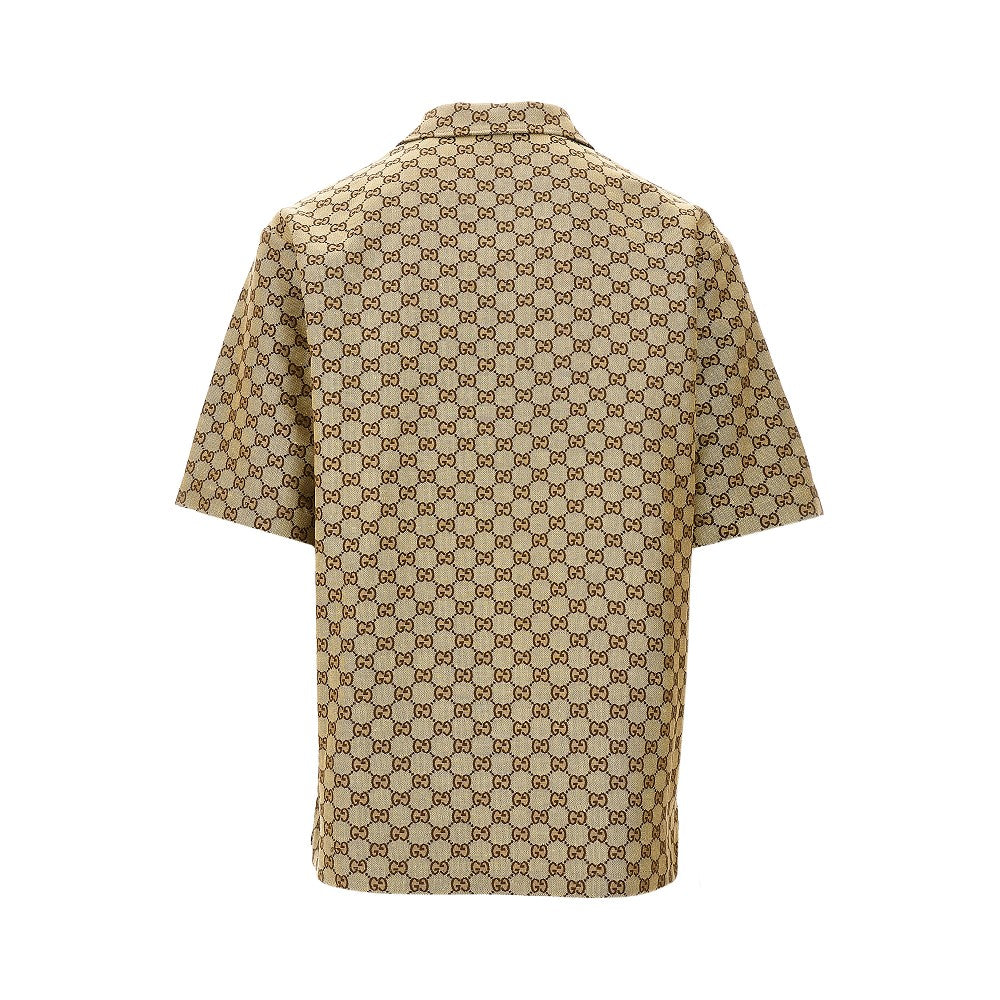 Camicia in misto lino jacquard GG
