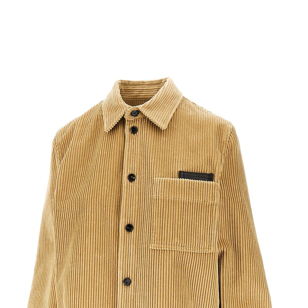 Camicia in velluto a coste con tasca in pelle