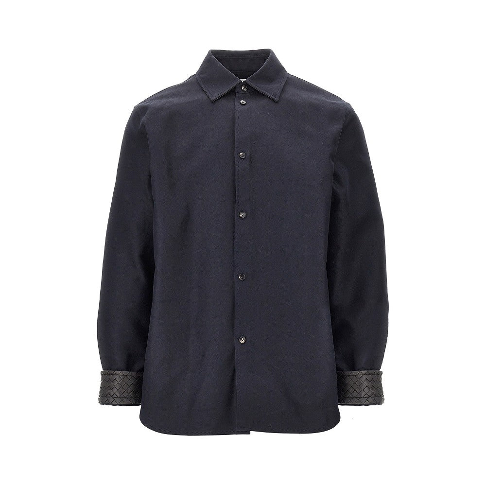 Gabardine overshirt with leather details