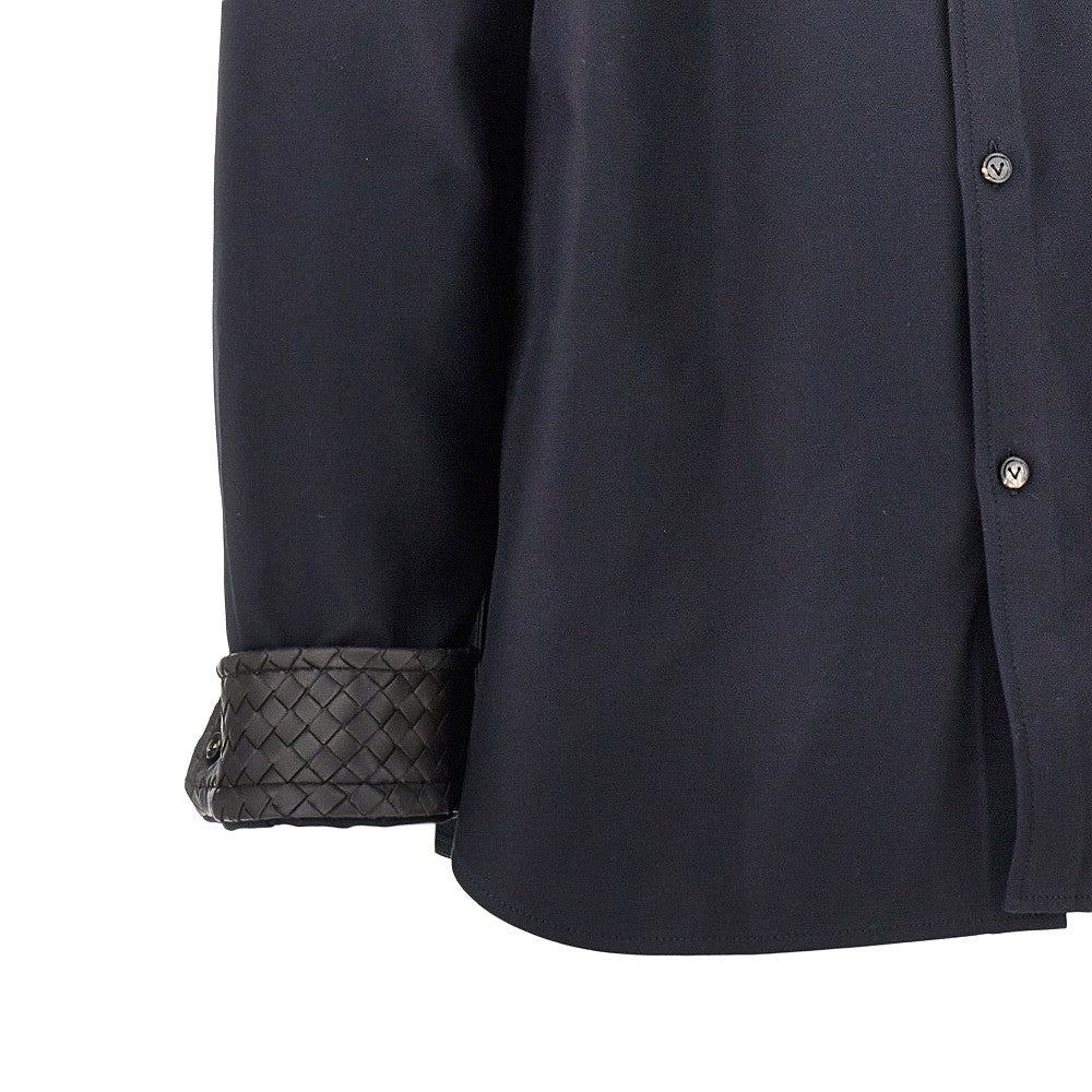Gabardine overshirt with leather details