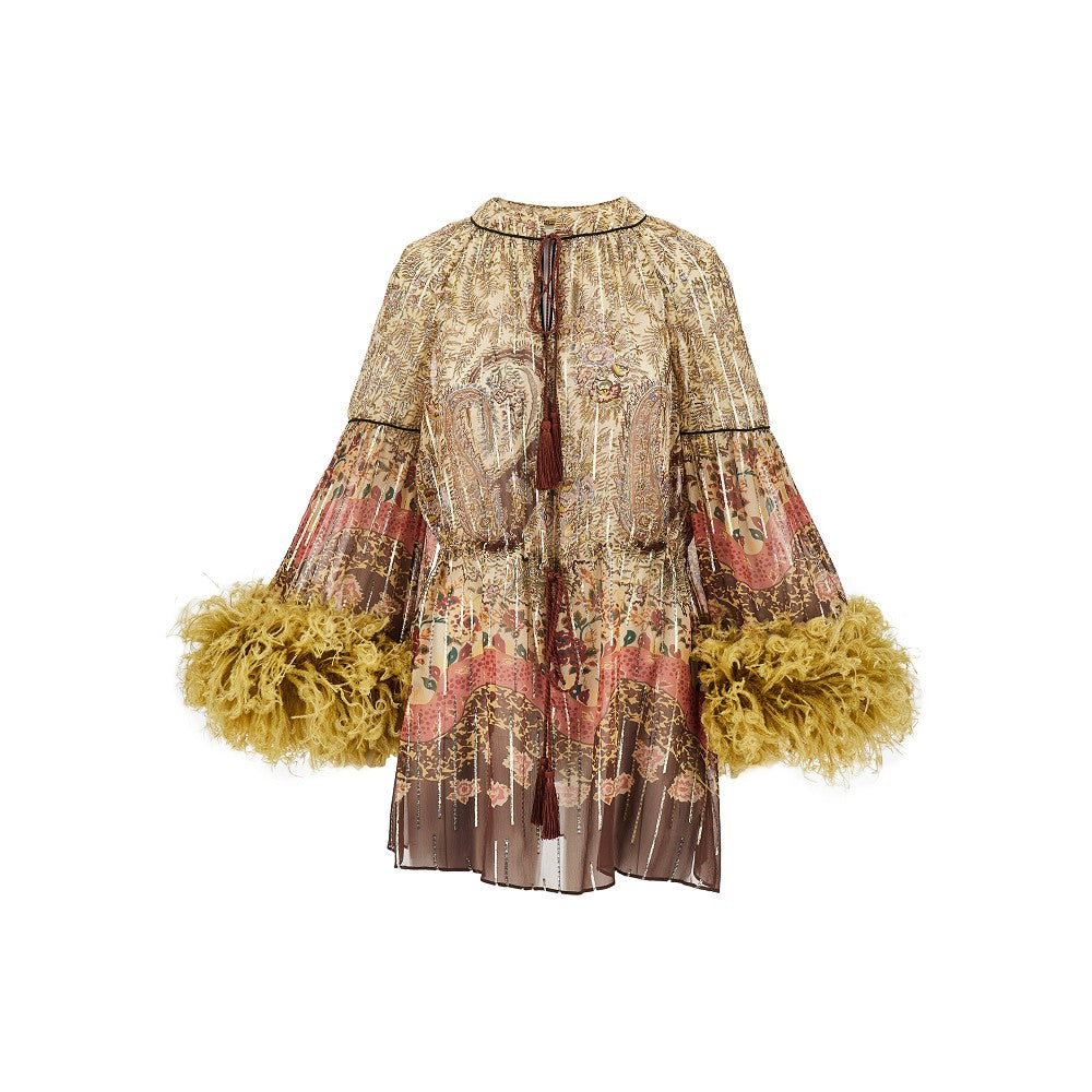 Lurex georgette blouse with feathers