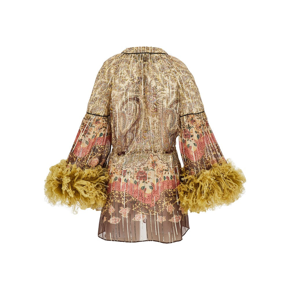 Lurex georgette blouse with feathers